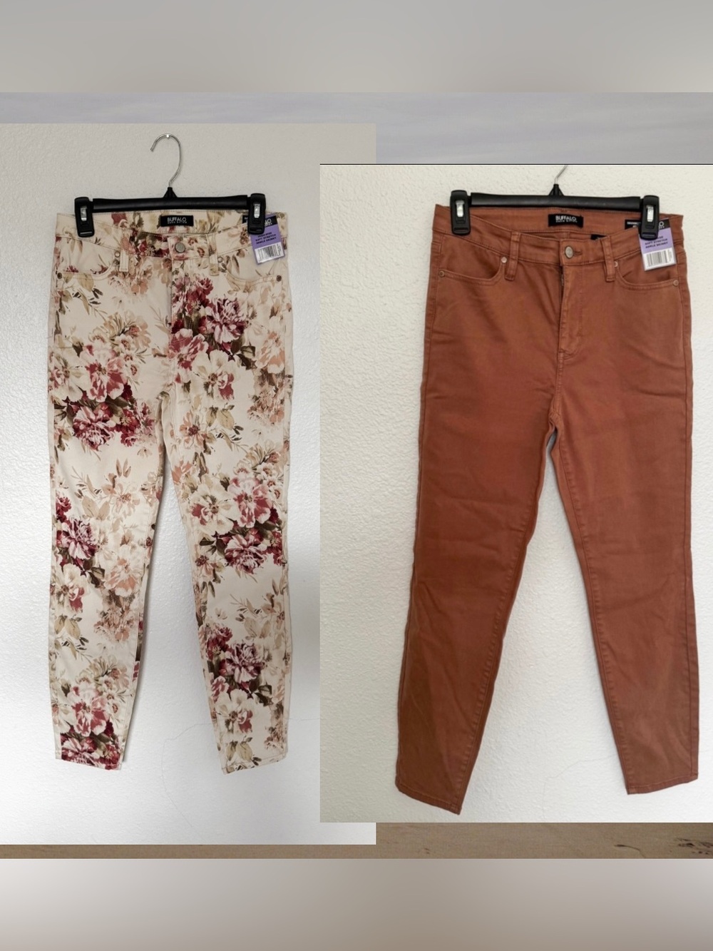 2 Pairs of Buffalo High Rise Soft Stretch Ankle Jeans in Terracota and Floral
